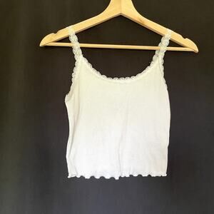 Colsie ribbed white crop top frill lace casual women's size XS summer light